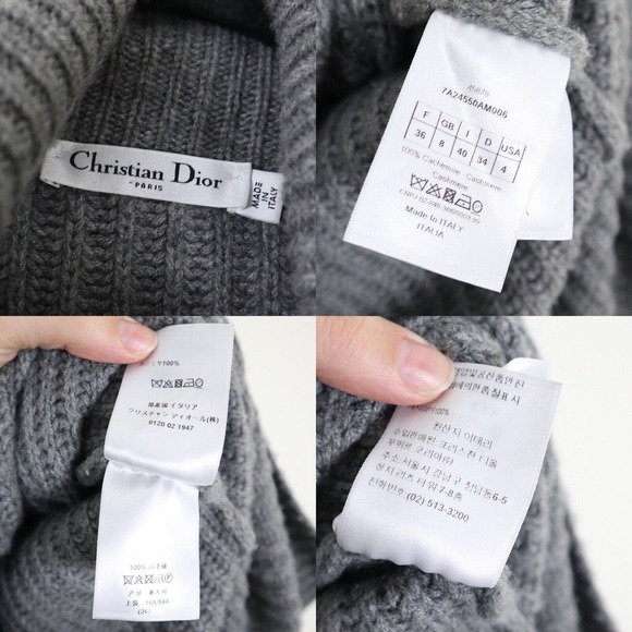 Christian Dior US 4 Cashmere Rib Knit Cowl High Low Tunic Sweater Gray - Picture 4 of 12